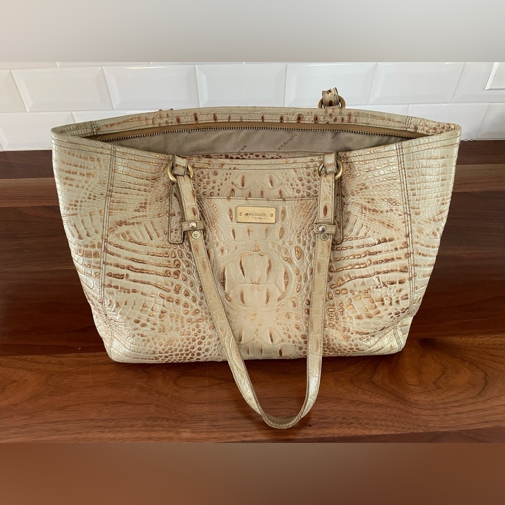 Brahmin cream and gold purse